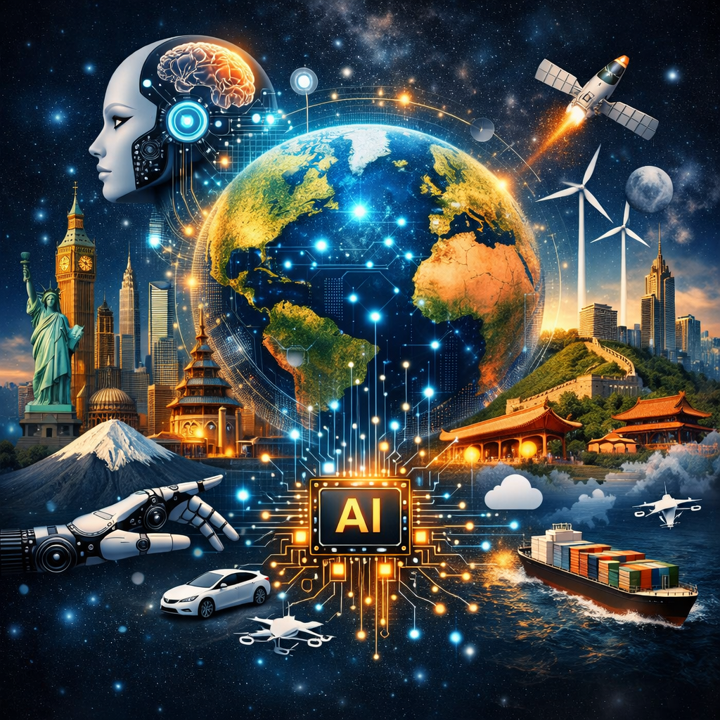 A decorative view or the world with AI imposing an effect.