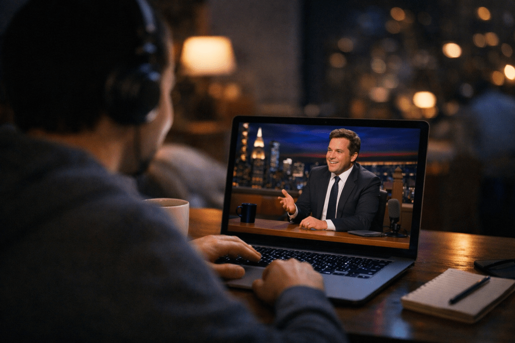 Person watching a show on a computer.